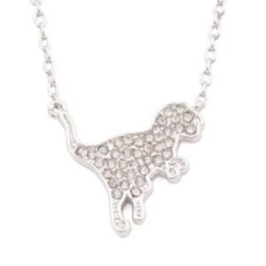 🦖NWT COACH Signature Pave Diamond Silver Rexy T-Rex Necklace + Dust Bag